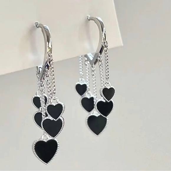 Brandy Melville Jewelry - “Cross My Heart” Hoop Gold Black Heart Valentines Date Dangle Gift Cute …